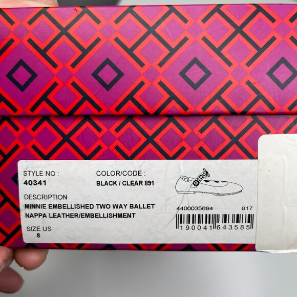Tory Burch Minnie Embellished Black Nappa Leather Two Way Ballet Flats US Size 8 - Picture 13 of 13
